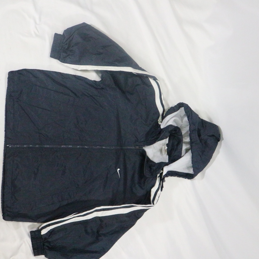 VTG NIKE Navy 'Big Swoosh' Removable Hood Jacket - Picture 3 of 8